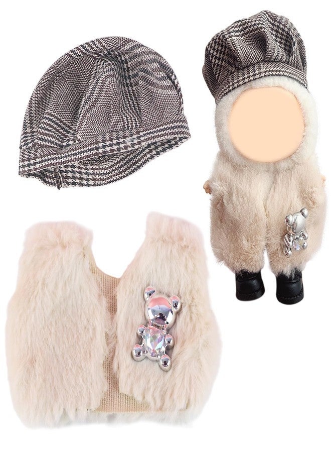 18INDC 17cm Doll Clothes 2 Pcs Set - 1 White Bear Fur Clothes & 1 Brown Hat for 15-17cm Dolls Outfit,Fashion Mini Doll Accessories (No Dolls) - Image 1